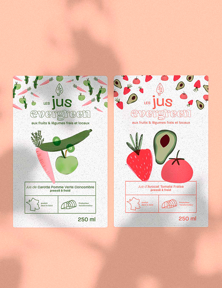 design, illustration et création packaging jus de fruits et légumes